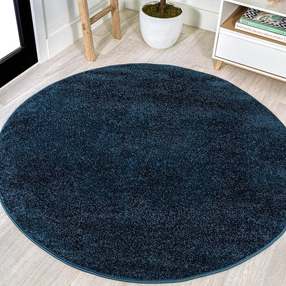 Eyely UES100C-8R Supersoft Haze Solid Low-Pile Indoor Area Rug, Coastal, Bohemian, Minimalist, Classic, Casual for Bedroom,Kitchen,Living Room,Non Shedding,Easy-Washing, Blue, 8' Round