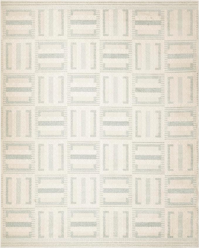 Nourison Home Nordic Ivory Blue 8' x 10' Area Rug - Easy Clean, Non Shedding, Bed Room, Living Room, Dining Room, Kitchen (8' x 10')