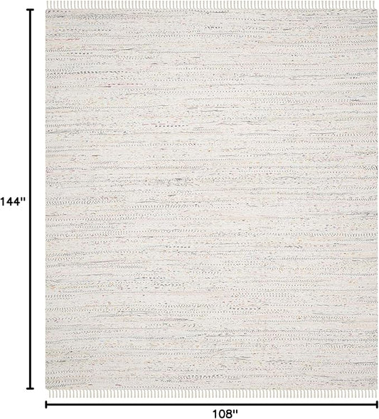 SAFAVIEH Rag Rug Collection Area Rug - 9' x 12', Ivory & Multi, Handmade Boho Stripe Cotton, Ideal for High Traffic Areas in Living Room, Bedroom (RAR121G)