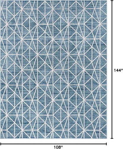 Rugs.com Lattice Trellis Collection Rug – 9' x 12' Blue Low-Pile Rug Perfect for Living Rooms, Large Dining Rooms, Open Floorplans