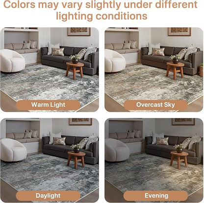 GENIMO Washable 8x10 Area Rugs for Living Room, Non Slip Modern Abstract Rug, Machine Washable Stain Resistant Low Pile Soft Carpet for Bedroom, Dining, Office, Black Grey