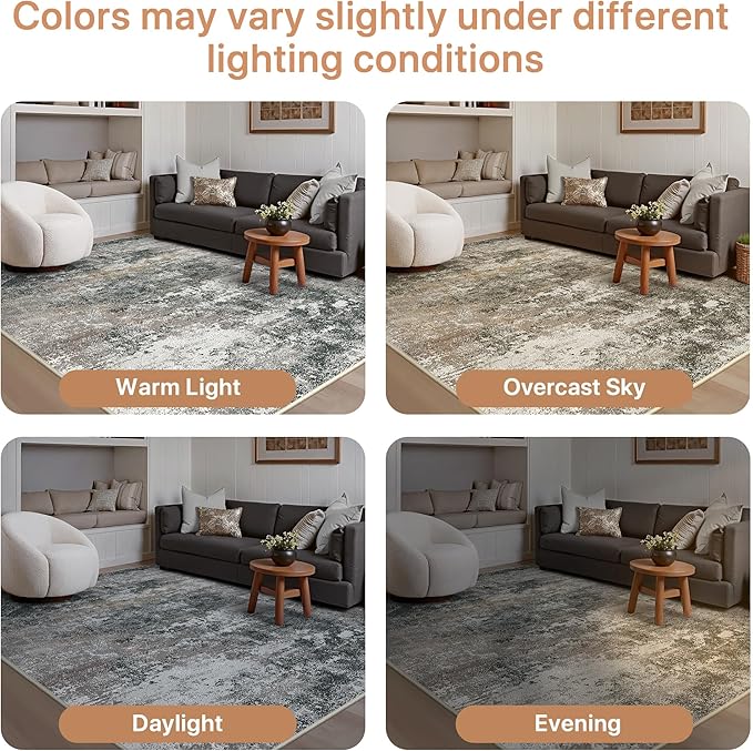 GENIMO 3x5 Rug for Entryway Washable Area Rug, Modern Abstract Small Rugs for Entrance Living Room, Bedroom Beside Rugs, Non-Slip Low Pile Lightweight Soft Carpet, Black Grey