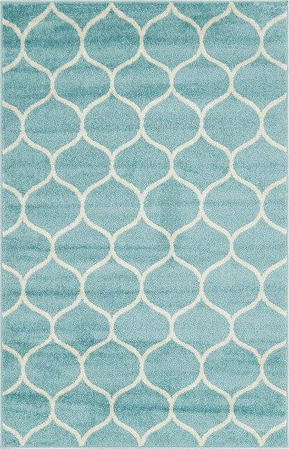 Rugs.com Lattice Frieze Collection Rug – 4' x 6' Light Blue Medium Rug Perfect for Living Rooms, Large Dining Rooms, Open Floorplans