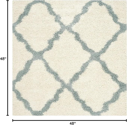 SAFAVIEH Dallas Shag Collection Area Rug - 4' Square, Ivory & Light Blue, Trellis Design, Non-Shedding & Easy Care, 1.5-inch Thick Ideal for High Traffic Areas in Living Room, Bedroom (SGD257J)