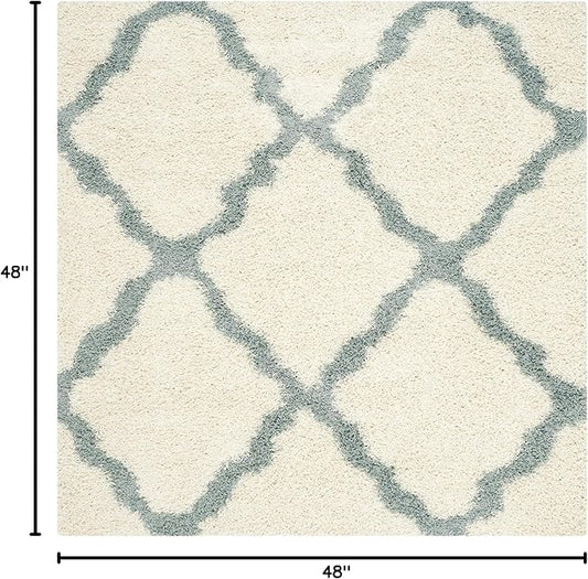 SAFAVIEH Dallas Shag Collection Area Rug - 4' Square, Ivory & Light Blue, Trellis Design, Non-Shedding & Easy Care, 1.5-inch Thick Ideal for High Traffic Areas in Living Room, Bedroom (SGD257J)