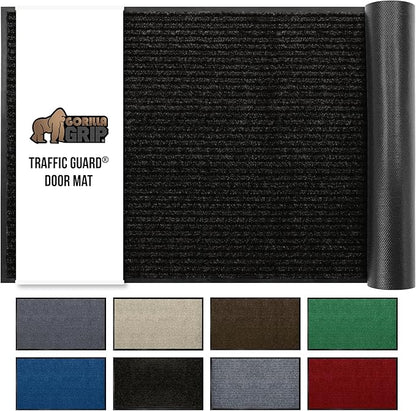 GORILLA GRIP Waterproof Traffic Guard Door Mat, 72x48, Heavy Duty Entryway Mats, Strong Rubber Back Commercial Utility Rugs for Office Hallway, Garage Floor and Home, Low Profile Carpet Runner, Black