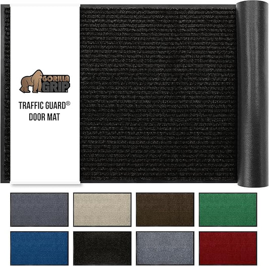 GORILLA GRIP Waterproof Traffic Guard Door Mat, 35x23, Heavy Duty Entryway Mats, Strong Rubber Back Commercial Utility Rugs for Office Hallway, Garage Floor and Home, Low Profile Carpet Runner, Black