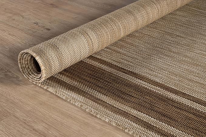 Beverly Rug Large Outdoor Rug 10x14 Modern Bordered Area Rugs for Indoor and Outdoor Patio Deck Porch Garden Waterproof Weather Sun Resistant Washable Outside Carpet (10 x 14 Jute)