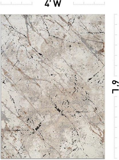 Rugshop Drifted Marble Abstract Area Rug Durable, Kid & Pet Friendly Gray, Ivory, Neutral Tones 4' x 6' Ideal Under Coffee Tables, Desks, or in Small Dining Areas