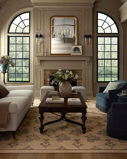 Loloi Chris Loves Julia Rue Collection RUE-04 Moss/Blue 9'-3" x 13' Area Rug Jute Neutral Floral Living Room Bedroom Rug