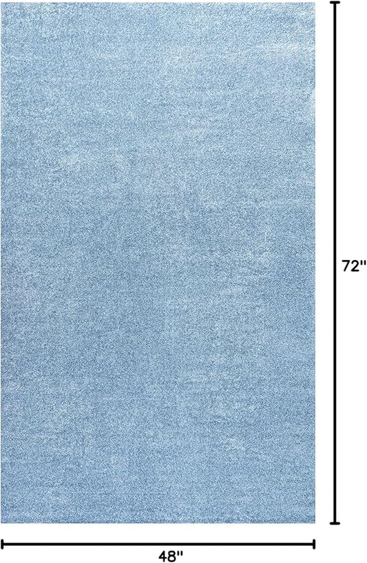 Eyely UES100F-4 Supersoft Haze Solid Low-Pile Indoor Area Rug Casual;Contemporary;Solid;Traditional, Bedroom, Kitchen, Living Room, Easy-Cleaning, Non-Shedding, 4 X 6, Classic Blue