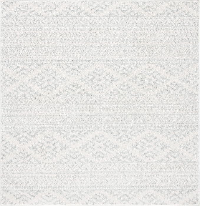 SAFAVIEH Tulum Collection Area Rug - 9' Square, Ivory & Light Grey, Moroccan Boho Tribal Design, Non-Shedding & Easy to Clean, Ideal for Living Room, Bedroom, Dining Space (TUL272G)
