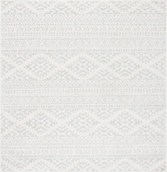 SAFAVIEH Tulum Collection Area Rug - 9' Square, Ivory & Light Grey, Moroccan Boho Tribal Design, Non-Shedding & Easy to Clean, Ideal for Living Room, Bedroom, Dining Space (TUL272G)