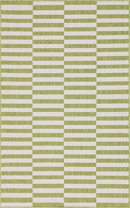 Unique Loom Outdoor Striped Collection Area Rug - Striped (5' 1" x 8' Rectangle, Green/Ivory)