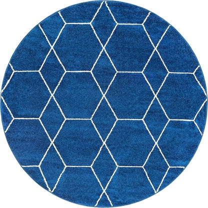 Unique Loom Trellis Frieze Collection Area Rug - Geometric (7' Round, Navy Blue/ Ivory)