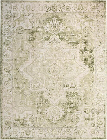 Nourison Home Astra Machine Washable Ivory Green 6'7" x 9' Area Rug - Easy Clean, Non Shedding, Bed Room, Living Room, Dining Room, Kitchen (7' x 9')