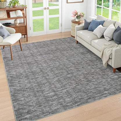 RUGSREAL Machine Washable Area Rug 9x12 Large Living Room Rug with Rubber Backing Modern Solid Color Dining Room Throw Carpet Contemporary Rug for Home Decor Office, 9' x 12' Grey