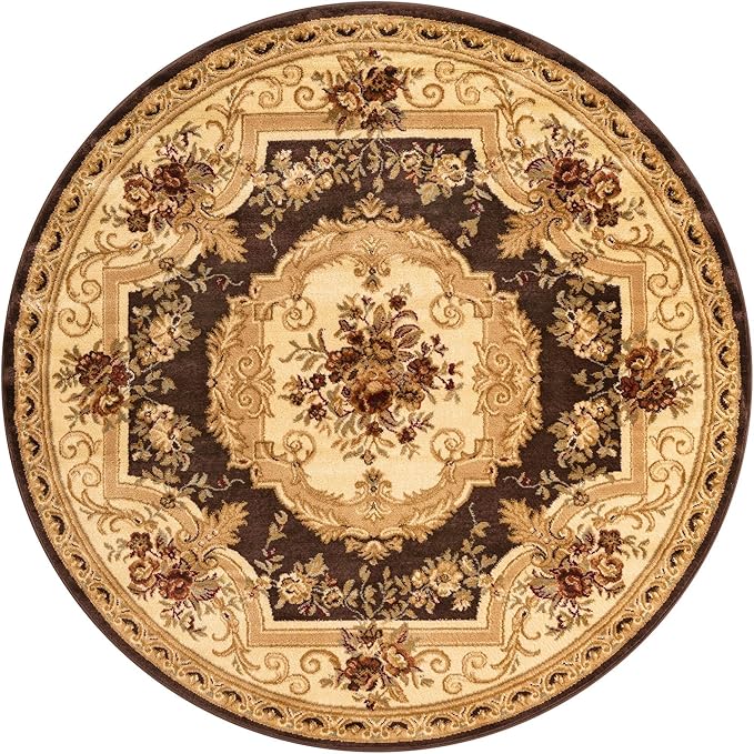 Rugs.com Chateau Collection Rug – 6 Ft Round Brown Medium Rug Perfect for Kitchens, Dining Rooms