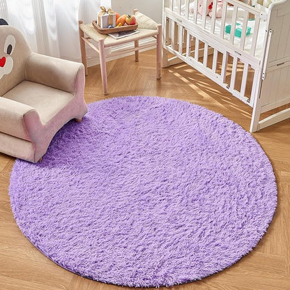 Andency Purple Round Area Rug for Bedroom, Shag Circle Rug 4'X4' for Room, Cute Fluffy Circular Carpet for Room, Shaggy Fuzzy Plush Rug for Room Dorm Playroom