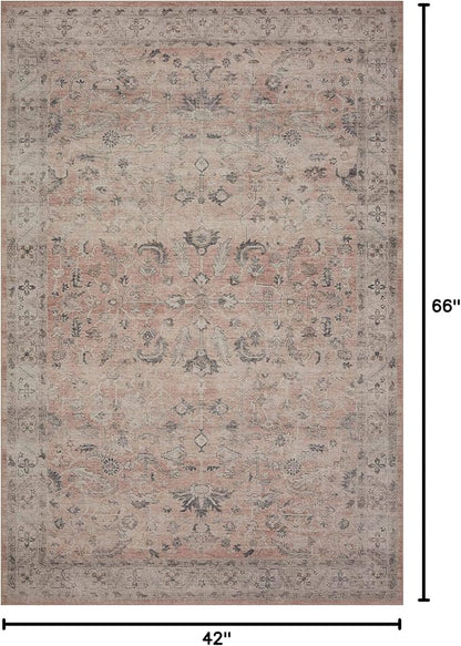 Loloi Hathaway Collection HTH-06 Blush/Multi 3'-6" x 5'-6", .25" Thick Accent Rug, Soft, Durable, Printed, Modern, Low Pile, Non-Shedding, Easy Clean, Living Room Rug