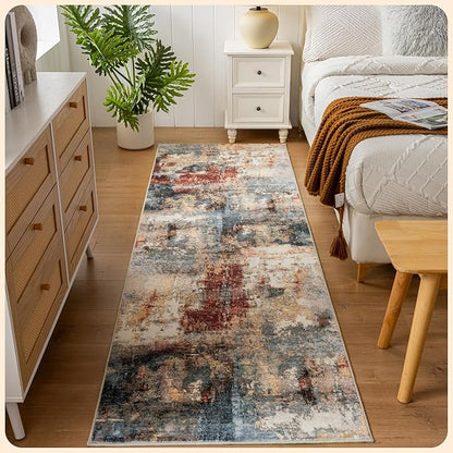 Istana Hallway Runner Rug 2.5x8 - Multi/Red Kitchen Rugs Non Slip Washable -Silk's Soft Touch Carpet Runner - Stylish Runner Rugs for Home