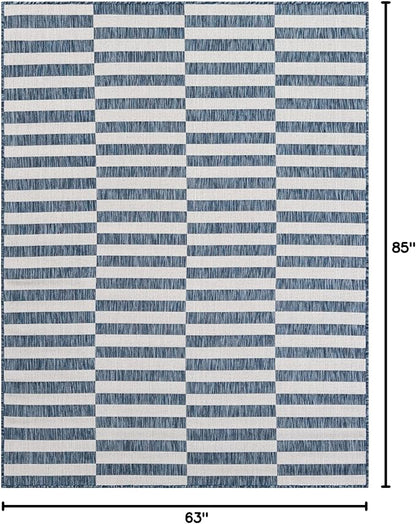 Unique Loom Outdoor Striped Collection Area Rug - Striped (5' 3" x 7' 1" Rectangle Blue/Ivory)