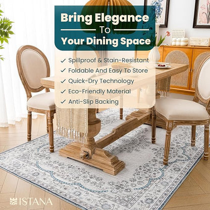 Istana 4x6 Rug - White Cream & Blue Area Rugs 4x6 - Kid & Pet Friendly Machine Washable Rugs - 4 x 6 Area Rug Non Slip & Non Shedding Area Rug - Foldable Rug for Room for Bedroom