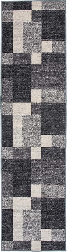 Rugshop Modern Boxes Design Non-Slip (Non-Skid) Area Rug Runner 2' X 7' (22" X 84") Gray