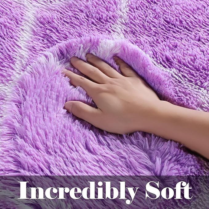 ONASAR 5x7 Area Rugs for Living Room Bedroom, Washable Fluffy Purple and White Throw Rug, Geometric Boho Soft Plush Shaggy Floor Bedside Carpet Mat for Nursery Kids Girls Boys Teen Dorm Home Decor