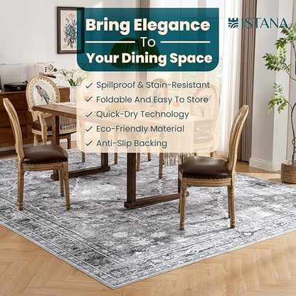 Istana 9x12 Area Rug - Grey 9 x 12 Area Rugs for Living Room - Foldable 9x12 Rugs for Bedroom - Stain Resistant Washable Rug - Eco-Friendly Area Rugs Living Room
