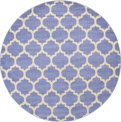 Rugs.com Lattice Collection Rug – 8 Ft Round Light Blue Medium Rug Perfect for Kitchens, Dining Rooms