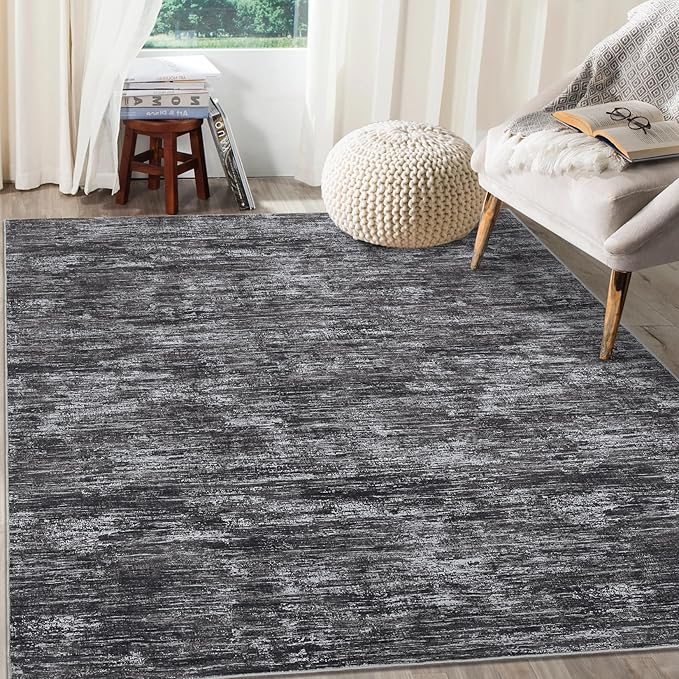 RUGSREAL Washable Rug 10x13 for Living Room Modern Abstract Area Rug Non-Slip Large Contemporary Bedroom Rug Stain Resistant Aesthetic Accent Floor Carpet Foldable Solid Rug for Home Office, Dark Grey