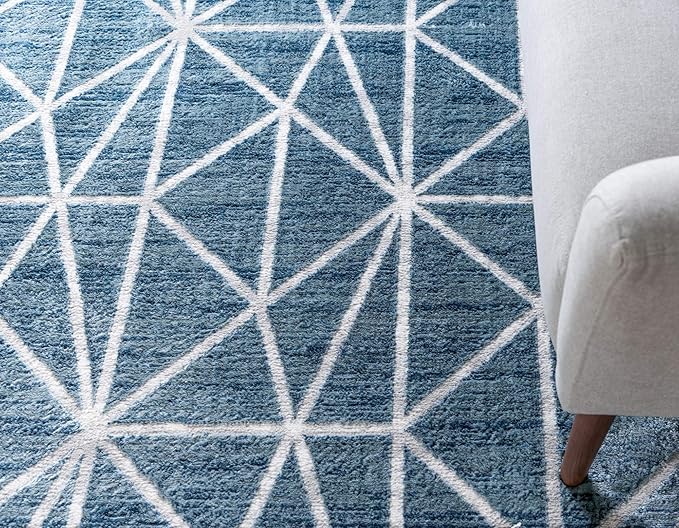 Rugs.com Lattice Trellis Collection Rug – 9' x 12' Blue Low-Pile Rug Perfect for Living Rooms, Large Dining Rooms, Open Floorplans