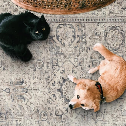ReaLife Rugs Machine Washable Area Rug - Living Room Bedroom Bathroom Kitchen Entryway Office - Padded Low Pile Stain Resistant Premium - Boho Farmhouse Vintage - Paz - Beige Gray Ivory 2'6" x 10'