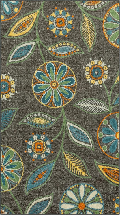 Maples Rugs Reggie Floral Area Rug - Made in USA - Washable, Non Slip, Pet-Friendly Mats for Living Room, Bedroom, and Office, 3'4" x 6', Dark Grey