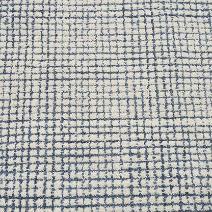 Hand-Tufted 100% Wool Pile Area Rug – Geometric Textured Grid Check Pattern – Thick and Durable Floor Carpet for Bedroom, Living Room, Kids Room, and Dining Area (Indigo Blue, 7' x 7')