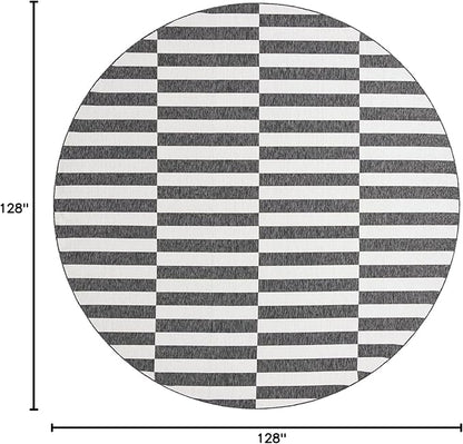Unique Loom Outdoor Striped Collection Area Rug - Striped (10' 8" Round, Charcoal/Ivory)