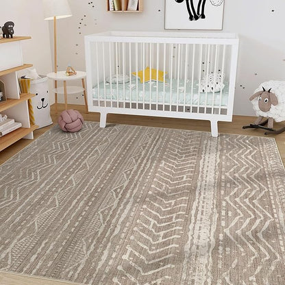 Nakagishi 9x12 Area Rug Living Room: Washable Boho Large Neutral Modern Soft Farmhouse Rugs Stain Resistant Indoor Floor Non-Slip Carpet for Bedroom Nursery Kid Playroom Office Dining Room- Dark Brown