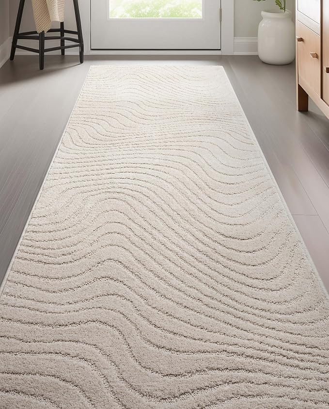 Well Woven Custom Size Hallway Stair Runner - Choose Your Length - 27 Inches Wide x 80 Feet Long Runner (27" x 80' Runner) Rug - Ivory Sibi Soft Touch, Modern Abstract - Hi-Lo Pile
