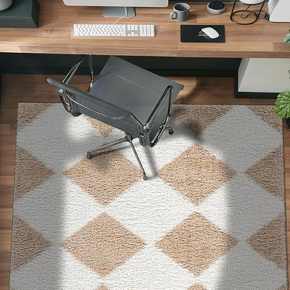 Rugshop Diamond Wave Shag Area Rug Beige 4' x 6' Ideal for Small Living Rooms, Offices, or Beside The Bed