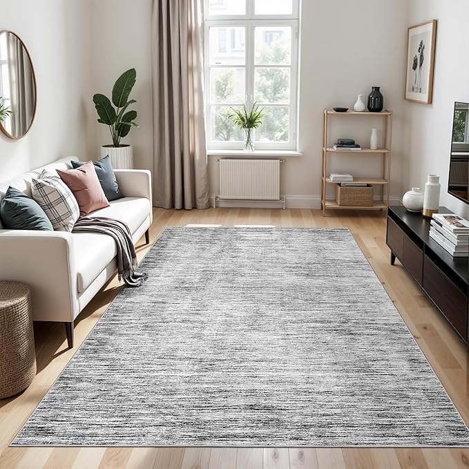 Valenrug Washable Rugs 5x7 - Non Slip 5x7 Area Rugs for Living Room, Stain Resistant Area Rugs for Bedroom, Foldable Machine Washable Area Rug(5'x7', Black)