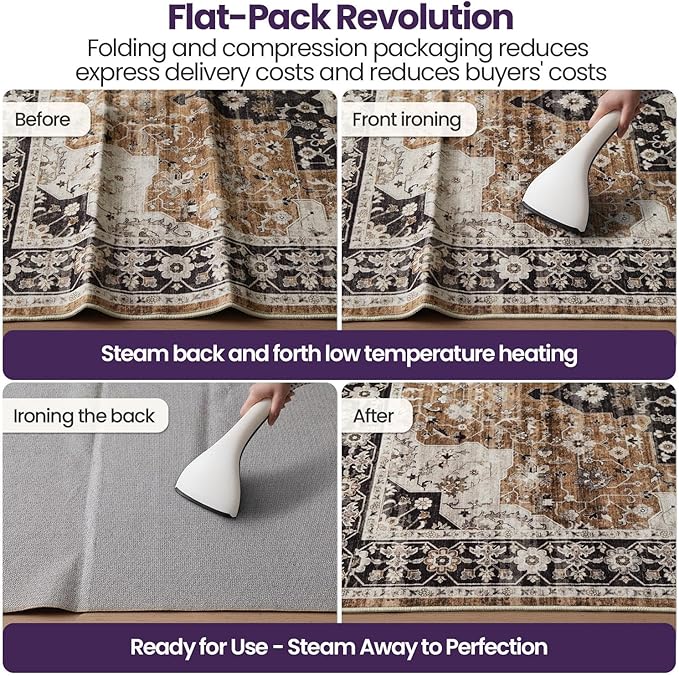 DEXI 10x14 Area Rug for Living Room, Washable Vintage Farmhouse Thin Rug Indoor Floor, Non Slip Stain Resistant Low Pile Carpet for Dining Room Bedroom Office, White Grey