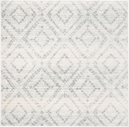 SAFAVIEH Adirondack Collection Area Rug - 4' Square, Ivory & Light Blue, Modern Diamond Distressed Design, Non-Shedding & Easy Care, Ideal for High Traffic Areas in Living Room, Bedroom (ADR131T)