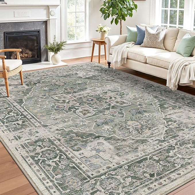 LUMI Washable Area Rug 5x8 for Living Room, Ultra Soft Stain Resistant Carpet with Non Slip Rubber Backing, Non-Shedding Low Pile Rugs for Bedroom, Dining Room, Indoor, Office