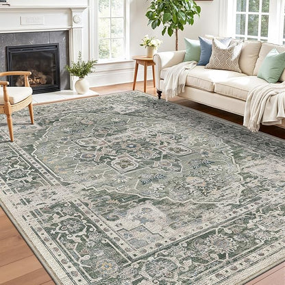LUMI Washable Area Rug 5x8 for Living Room, Ultra Soft Stain Resistant Carpet with Non Slip Rubber Backing, Non-Shedding Low Pile Rugs for Bedroom, Dining Room, Indoor, Office