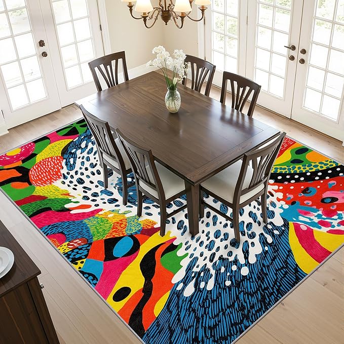 Abstract Rug - 2x3 Area Rugs, Optical Illusion Retro Entryway Rug, Wavy Orange Art Low Pile Fade Resistant Indoor Small Mats Home Decor #C105