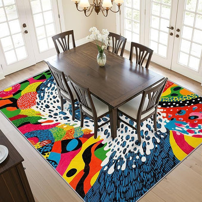 Optical Illusion Rug, Abstract Retro Area Rug 6x8, Wavy Orange Art Low Pile Non Skip Carpets Home Decor #C113