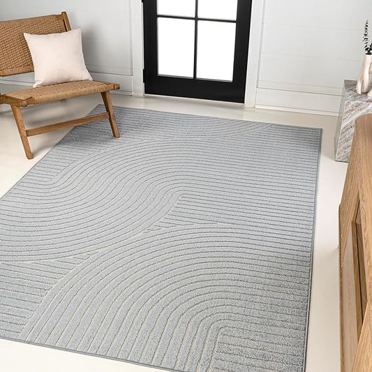 JONATHAN Y Hallie High-Low Curve Light Blue/Cream 8x10 Indoor/Outdoor Area Rug, Minimalist Geometric, Pet Friendly, for Patio, Backyard, Living Room, Bedroom, Office, Hose-Washable (SCN100E-8)
