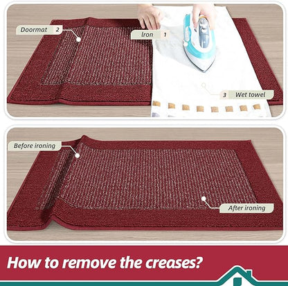BEQHAUSE Indoor Door Mat 32" x 48", Dirt Trapper Door Mats Non-Slip Entryway Rugs Washable, Resist Dirt Absorbent Welcome Mat, Low Profile Floor Mats for Front Back Door and Entryway, Red