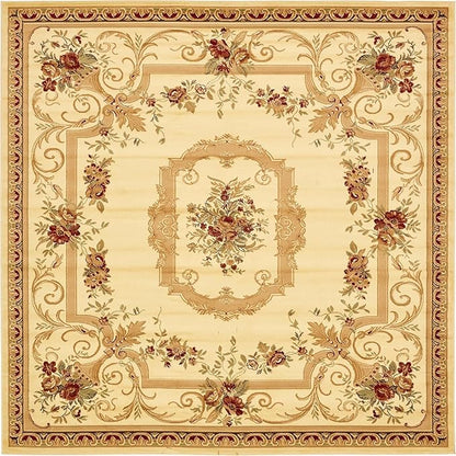 Rugs.com Chateau Collection Rug – 10 Ft Square Cream Medium Rug Perfect for Living Rooms, Kitchens, Entryways